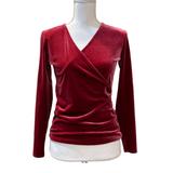 J. Crew Tops | J Crew Mercantile Faux Wrap Long Sleeve Velvet Top Women’s Sz Xs In Berry | Color: Pink/Red | Size: Xs