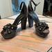 Nine West Shoes | Nine West Size 7 Dark Gray Velvet Platform Sandal 5.5” Heel | Color: Gray/Silver | Size: 7