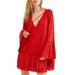 Free People Dresses | Free People Can’t Help It Red Pleated Bell Sleeve Boho Mini Dress Womens Medium | Color: Red | Size: M