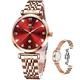 Rose Gold Watches for Women Waterproof Stainless Steel,OLEVS Luxury Casual Ladies Gold Watch with Small Faces,Womens Wrist Watch, Waterproof Classic Quartz Simple Wristwatch Red Dial,relojes de Mujer