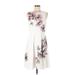 White House Black Market Casual Dress - Mini High Neck Sleeveless: White Floral Dresses - Women's Size 8