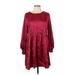 Umgee Casual Dress - A-Line Crew Neck 3/4 sleeves: Burgundy Dresses - Women's Size Large