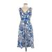 Signature by Robbie Bee Casual Dress - A-Line V-Neck Sleeveless: Blue Print Dresses - Women's Size 10