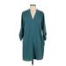 Lush Casual Dress - Mini Plunge 3/4 sleeves: Teal Dresses - Women's Size Small