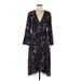 Ted Baker London Casual Dress - Wrap V-Neck 3/4 sleeves: Black Floral Dresses - Women's Size 6