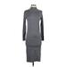 Ann Taylor Casual Dress - Sweater Dress Mock Long sleeves: Gray Solid Dresses - Women's Size X-Small Petite
