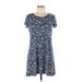 MSK Casual Dress - Mini Scoop Neck Short sleeves: Blue Floral Dresses - Women's Size Large Petite