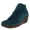 Fly London Womens Yip Oil Suede Wedge Heel Platform Ankle Boot Mid Heels - Petrol - 5