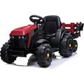 FarmTrac Children’s Electric 12V Ride On Tractor With Trailer - Red | Outdoor Toys | 2.4G Parental Remote Control, Trailer Included, Leather Seat, Working Horn
