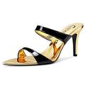 Castamere Women's Fashion Sandals Open Toe Sexy Strap Slip-On Pointed Toe Stilettos 3.2IN Heels Black Gold Shoes UK 10.5