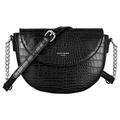 David Jones - Women's Small Crocodile Crossbody Bag - Ladies Chain Shoulder Bag PU Leather - Half Moon Round Messenger Clutch Saddle Bag - Fashion Elegant Trendy City Evening Shopping - Black