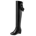 MJIASIAWA Women Wedge Over Knee Elegant Long Boots Bowtie Pull On Winter Warm Thigh High Hidden Heel Dress Booty Black Size 7 UK/42 Asian