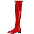 MJIASIAWA Women Pointed Toe Winter Patent Over The Knee Mid Heels Patent Boots Zip Thigh High Dress Party Dance Warm Boots Red Size 10 UK/48 Asian