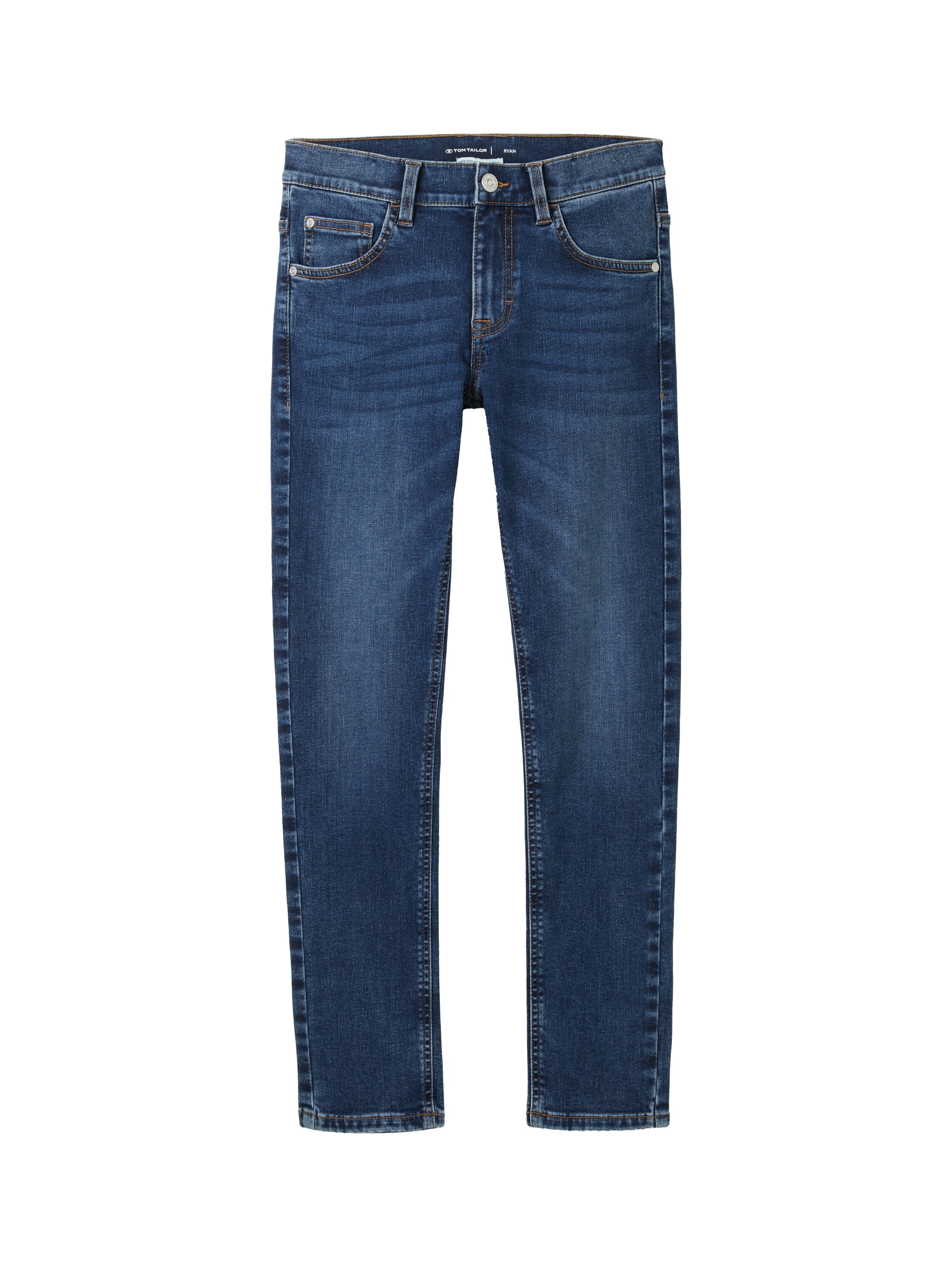 5-Pocket-Jeans TOM TAILOR, Jungen, Gr. 134, N-Gr, blau (stone blau denim), Denim/Jeans, Obermaterial: 90% Baumwolle, 8% Elastomultiester, 2% Elasthan, unifarben, slim fit lang, Jeans 5-Pocket-Jeans, mit Stretch und in slim fit Passform