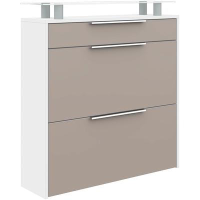 Schuhschrank BORCHARDT MÖBEL "Oliva", weiß (weiß matt, cappuccino), B:89cm H:96cm T:24cm, Holzwerkstoff, Schränke, Breite 89 cm, hängend, mit 2 Doppeltrommel und 1 Schubkasten Image