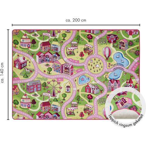 Kinderteppich ANDIAMO ""Big City/Sweet Village"" Teppiche Gr. B: 200cm, 7mm, L: 200cm, pink Kinder Straßen-Spiel-Teppich, für Mädchen & Jungen, Kinderzimmer