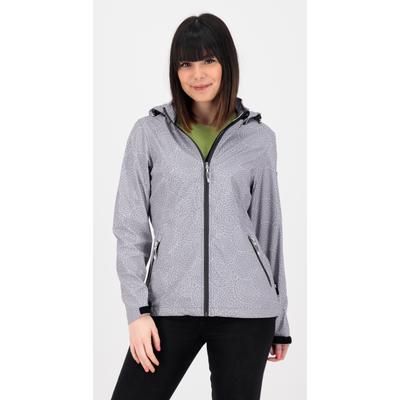 Softshelljacke LPO "SHELBY PEAK II", Damen, Gr. 36/38 (M), grau, 96% Polyester; 4% Elastan, casual, tailliert, Langarm gerader Abschluss mit Klettverschlüssen, Jacken, leichte Softshelljacke mit All-Over-Print und abnehmbarer Kapuze Image