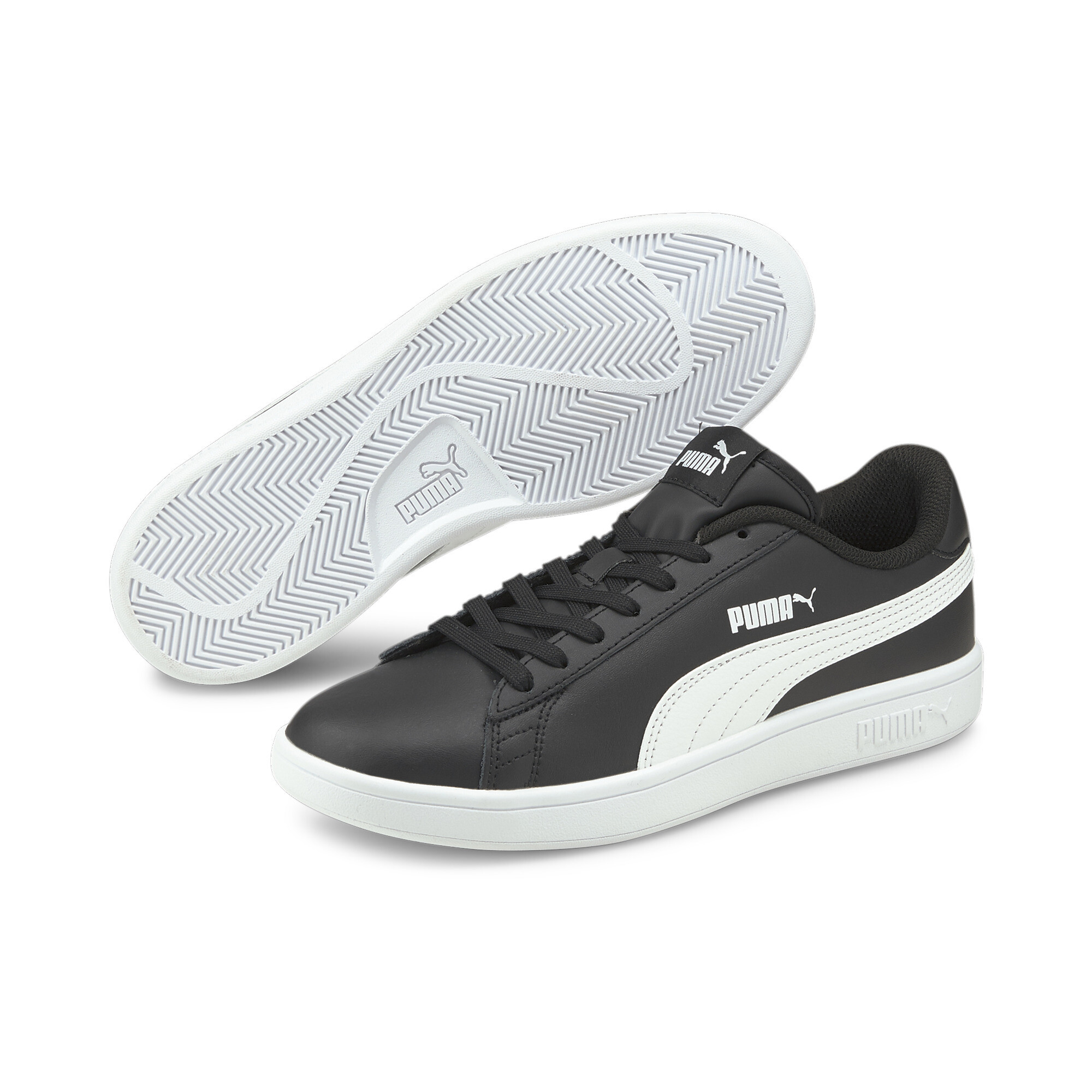 Sneaker PUMA "SMASH V2 L", Damen, Gr. 42,5, schwarz-weiß (puma schwarz, puma weiß), Leder, Synthetik, Schuhe Sneaker