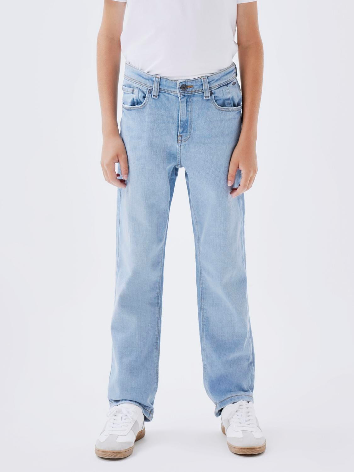 Straight-Jeans NAME IT "NKMRYAN STRAIGHT JEANS 2520-EL NOOS", Jungen, Gr. 134, N-Gr, blau (light blau denim), Denim/Jeans, Obermaterial: 98% Baumwolle, 2% Elasthan, unifarben, lässig geschnitten lang, Jeans Image