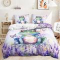 King Size Duvet Cover Sets Purple Frog Butterfly Duvet Cover King Size Microfiber Duvet Cover Sets with Hidden Zipper Closure King Size Bedding Washable King Size Duvet Cover+2 Pillow Cases (50x75cm)