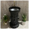 SmPinnaA Free Standing Vanity Basin Bathroom Vanity Unit & Basin Sink Floorstanding Gloss Full Pedestal Bathroom Sink Cabinet Under Basin Unit, 17.7 x 17.7 x 32.2in,Black,With mirror