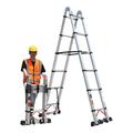 Foldable Telescopic Ladder A Frame with Stabiliser And Wheels, Aluminum Telescoping Ladder for Camper & RooTop Tent, Building Maintenance Engineering Stairs (Size : 2.5m+2.5m/8.5 ft+8.5 ft) (3.