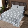 Stripes Line Coverlet Set for Kids Boys Girls Gray Bedding Set Single Size Light Blue Quilted Bedspread Bedroom Decor Modern Style Bed Cover Bedding Collection 2Pcs