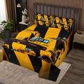 Homemissing Construction Vehicles Coverlet Set Single Size Excavator Bedding Set for Kids Teens Adults Black Yellow Quilted Bedspread Tractor Bed Cover Room Decor 2Pcs With 1 Pillow Case
