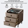 FDQAMLKX Three-drawer solid wood bedside table with charging function, bedroom bedside table with light, living room storage cabinet with USB interface, wrapped in leather, suitable for bedrooms.