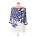 Adrianna Papell Short Sleeve Blouse: Blue Floral Tops - Women's Size 1X
