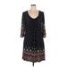 Ice Silk Casual Dress - Mini Scoop Neck 3/4 sleeves: Black Dresses - Women's Size 1X