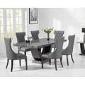 Raphael 200cm Dark Grey Pedestal Marble Dining Table With 6 Grey Sophia Chairs