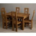 Hampshire 140cm Rustic Solid Oak Extending Dining Table With 6 Rustic Rustic Solid Oak Flow Back Chairs with Rustic Seats