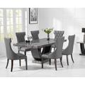 Raphael 200cm Dark Grey Pedestal Marble Dining Table With 12 Grey Sophia Chairs