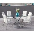 Bernini 165cm Oval Glass Dining Table With 4 Grey Marco Chairs
