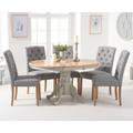 Epsom Oak and Grey Painted Pedestal Extending Dining Table With 4 Grey Isabella Grey Fabric Dining Chairs