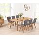 Ruben 150cm Retro Oak Extending Dining Table and 6 Grey Chairs