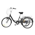 SuhoFutus 24 Inch Tricycle for Adults, Black Tricycle Bike with Basket, 6 Speed Tricycle Bikes Made of Carbon Steel, Seat Height Adjustable, for Fun, Shopping or Sports, Senior Tricycle