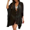 JINGBDO Beach Cover Up Women Swimsuit Cover Ups Sleeve Beach Dress Robe De Plage Solid Beach Cover Ups Bathing Suit Cover-Black -S