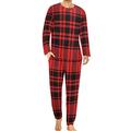 Buffalo Red Black Plaid Comfortable Mens Pyjamas Set Round Neck Long Sleeve Loungewear with Pockets 4XL