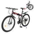 JINPRDAMZ 26 Inch Mountain Bike Bicycles 21 Speed Folding Mountain Bicycle Bike Adult Bicycle Full Suspension Mountain, Bike Dual Disk Brake, MTB for Teenagers and Adults, Black+Red