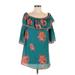 Flying Tomato Casual Dress - Shift Boatneck 3/4 sleeves: Teal Floral Dresses - Women's Size Small
