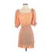 Billabong Casual Dress - Mini Boatneck 3/4 sleeves: Orange Print Dresses - Women's Size Small