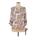 Suzanne Betro 3/4 Sleeve Blouse: Ivory Print Tops - Women's Size X-Large