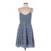 Mittoshop Casual Dress - A-Line V Neck Sleeveless: Blue Print Dresses - Women's Size Medium