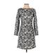 Reiss Cocktail Dress - A-Line High Neck 3/4 sleeves: Gray Floral Dresses - Women's Size 4