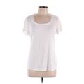 White House Black Market Short Sleeve T-Shirt: White Solid Tops - Women's Size Large