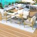 Patio 4-Piece Yellow Wicker Conversation Sofa Set Outdoor Ergonomically Dining Set with Beige Thick Cushion & Coffee Table