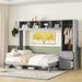 Queen Size Murphy Bed Wall Bed with Closet & Drawers, Built-in Top Shelf, Murphy Cabinet Storage Bed, Gray