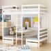 Twin Over Twin Bunk Beds, Convertible Dorm Loft Bed and Down Desk, Multi-Functional Wooden Bedframe for Teens, Boys or Girls